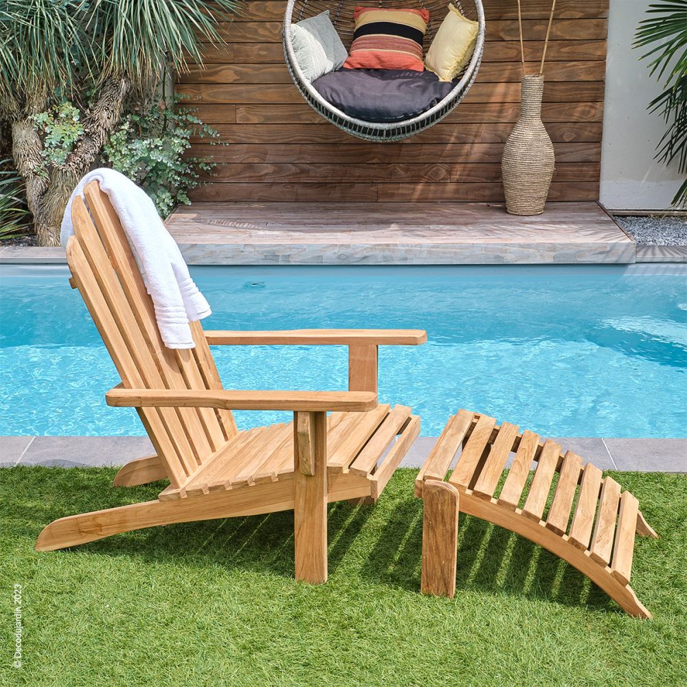 Fauteuil et repose pieds transat Adirondack Teck Déco du Jardin à Reims