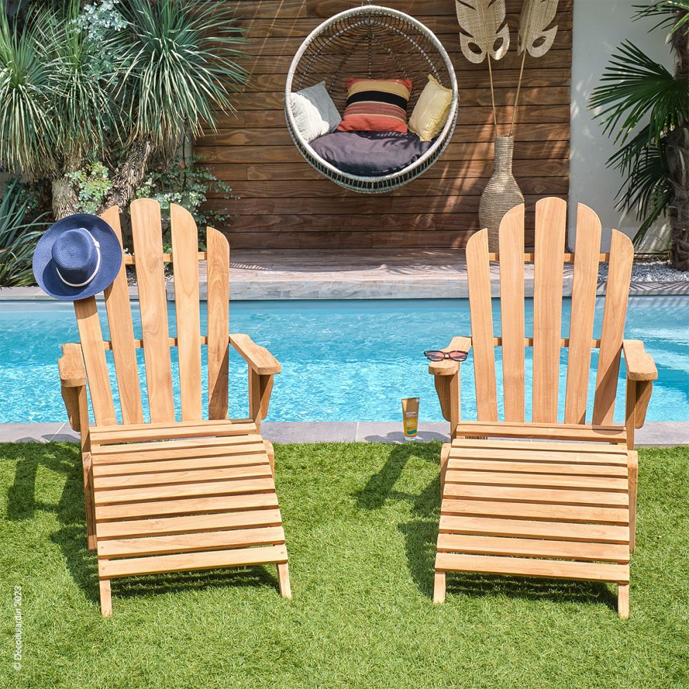 Fauteuil et repose pieds transat Adirondack Teck Déco du Jardin à Reims