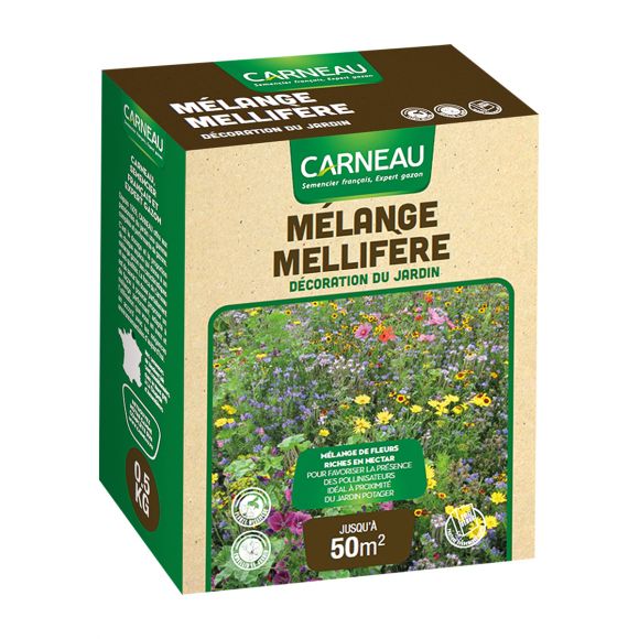 Mélange de 25 fleurs annuelles mellifères à semer Carneau pour la décoration du jardin.