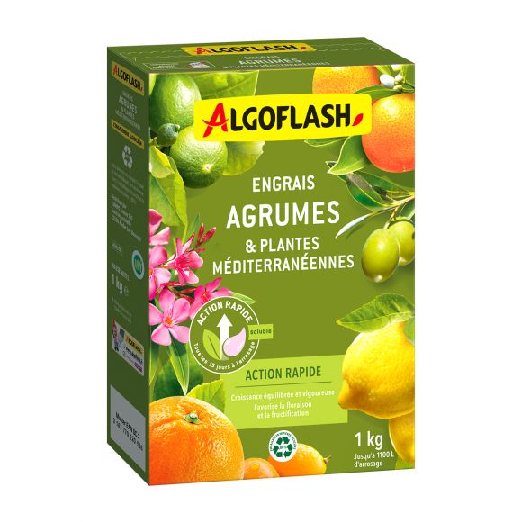 Engrais Agrumes et Plantes Méditerranéennes Action rapide boite 1kg Algoflash.