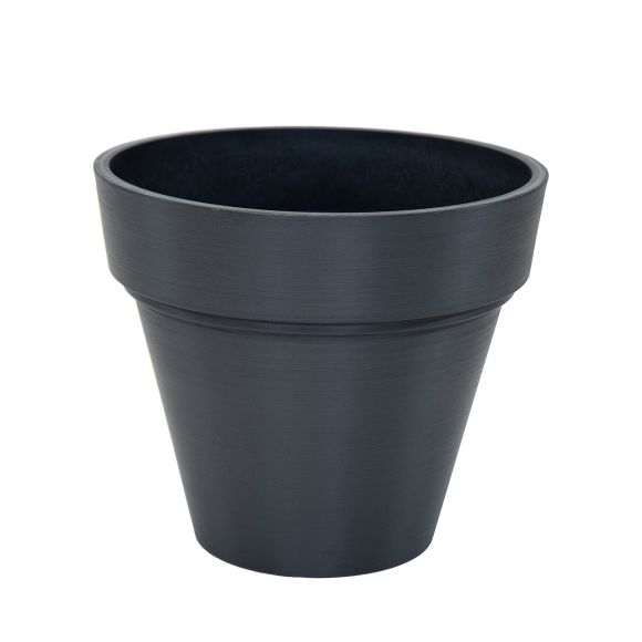 Pot de fleurs rond éco-responsable couleur noir, bac à plantes Ecostone.